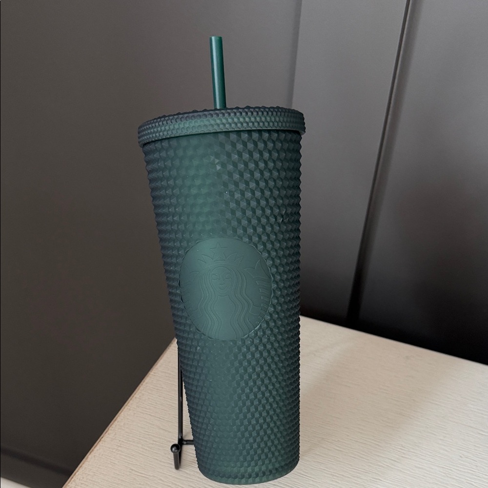 Starbucks Studded Forest Green Textured Cup with Straw - NWT